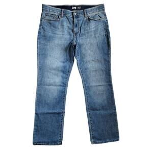 Lee Womens Regular Fit Straight Leg Jeans Size 16P Mid Rise Comfort Band Stretch